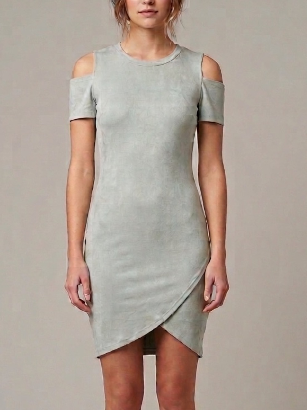 Lulu love Cold-Shoulder Bodycon Mini Dress Light blue size M stretch faux suede